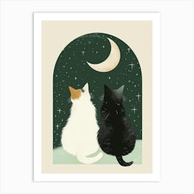 Two Cats Watching The Moon 1 Art Print