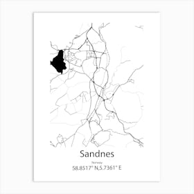 Sandnes,Norway Minimalist Map Art Print