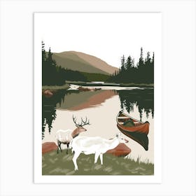 Deer By The Lake Art Print