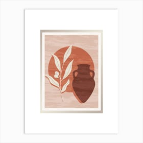 Minimalistic Art with Vase and Leaf Branch 3 Art Print