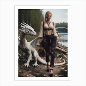 Girl With A Dragon 9 Art Print