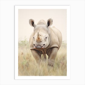 Vintage Rhino Illustration In The Grass 4 Art Print