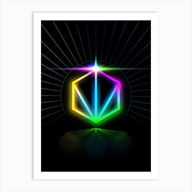 Neon Geometric Glyph in Candy Blue and Pink with Rainbow Sparkle on Black n.0467 Art Print