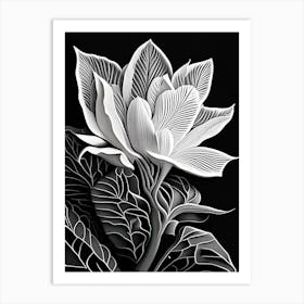 Magnolia Leaf Linocut 3 Art Print