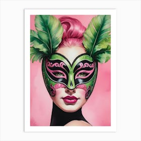A Woman In A Carnival Mask, Pink And Black (47) Art Print
