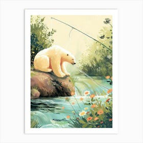 Polar Bear Fishing In A Stream Storybook Illustration 3 Art Print