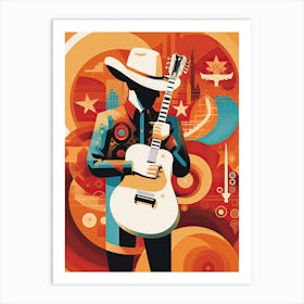 Cowboy With Guitar, Texas, Usa Art Print