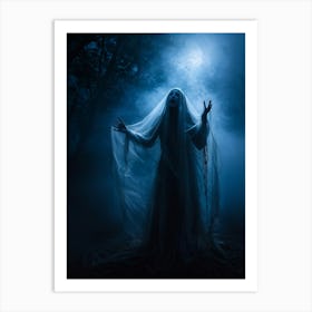 Ghostly Figure Mid Scream Behind A Semi Transparent Veil Ethereal Hands Reaching Out From The Mis (2) Art Print