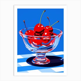 Pop Art Cherries Blue Background 2 Art Print