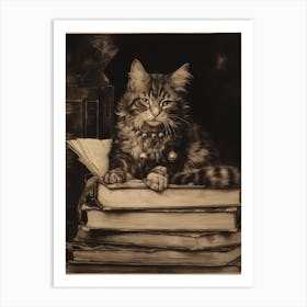 Tabby Cat Lying On Ancient Books Art Print
