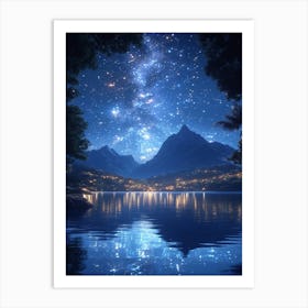 Night Sky Over Lake 17 Art Print