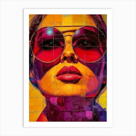 Pop Art,Popart, Girl, Woman With Sunglasses,70th , Colorful,Art,Art Work,Warhol Style, Mood Art Print