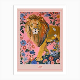 Floral Animal Painting Lion 1 Poster Art Print