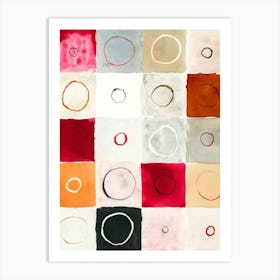 Watercolor Circles Red Orange Beige abstract painting hand painted art living room office hotel square chapes geometry minimal minimalist geometric Art Print