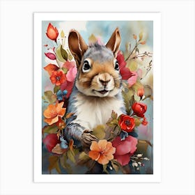 Squirrel With Flowers Art Print