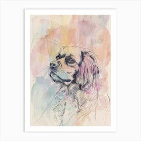 Pastel Tibetan Spaniel Dog Pastel Line Illustration  1 Art Print