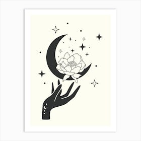 Moon And Flower Monoline Hand Drawing Aesthetic Illustration Art Print