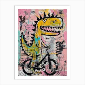 Dinosaur On A Bike Pink Purple Graffiti Style Illustration 1 Art Print