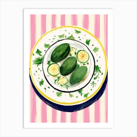 A Plate Of Green Veggies, Top View Food Illustration 2 Art Print