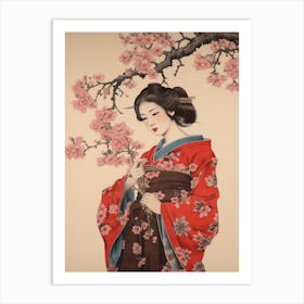 Sakura Cherry Blossom Vintage Japanese Botanical And Geisha Art Print