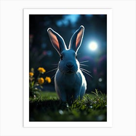 White Rabbit In The Gras - Diverse Art Illustration 47 Art Print