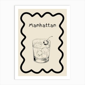 Manhattan Cocktail Doodle Poster B&W Art Print
