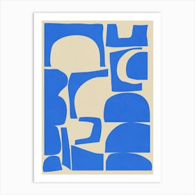 Modern Abstract Geometric Cut-Out Shapes In Blue Art Print
