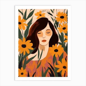 Woman With Autumnal Flowers Black Eyed Susan 2 Art Print