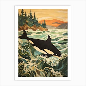 Matisse Style Orca Whale In The Waves  1 Art Print