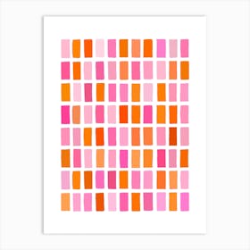 Pink And Orange Rough Sketchy Blocks Pattern Art Print