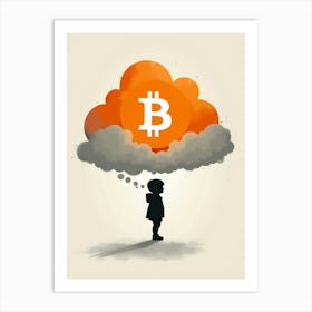 Bitcoin Boy Standing Under the Cloud Art Print