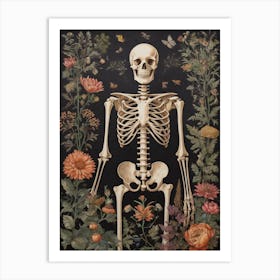 Botanical Skeleton Vintage Flowers Painting (60) Art Print