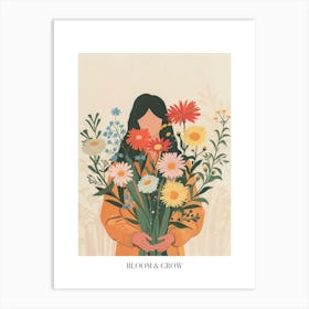 Bloom And Grow Spring Girl With Wild Flowers 1 Art Print