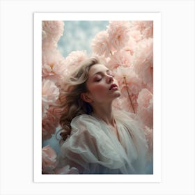 Portrait Of A Girl With Flowers in a dreamcore, ethereal portrait Art Print