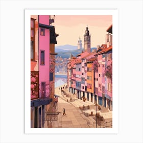 Santander Spain 1 Vintage Pink Travel Illustration Art Print