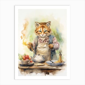 Tiger Illustration Cooking Watercolour 4 Art Print