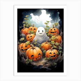 Cute Bedsheet Ghost, Botanical Halloween Watercolour 15 Art Print