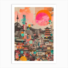 Seoul   Retro Collage Style 1 Art Print