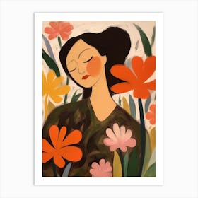 Woman With Autumnal Flowers Tulip 1 Art Print