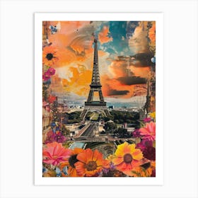 Paris   Floral Retro Collage Style 2 Art Print