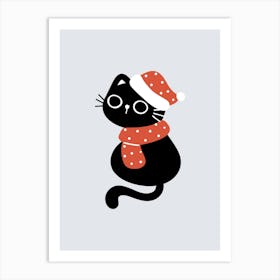 Santa Cat cute christmas illustration Art Print