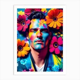 Colorful Man With Flowers On His Face Art Print