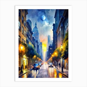 City Street At Night Art Print