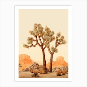 Minimalist Joshua Trees At Dusk In Desert Line Art 1 Art Print
