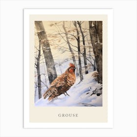 Winter Watercolour Grouse 3 Poster Art Print