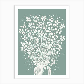 White Flowers on Pastel Green Backdrop 1 Art Print