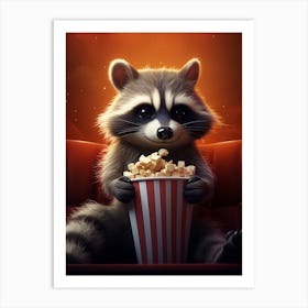 Cartoon Tanezumi Raccoon Eating Popcorn At The Cinema 2 Art Print