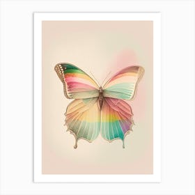 Butterfly On Rainbow Vintage Pastel 1 Art Print