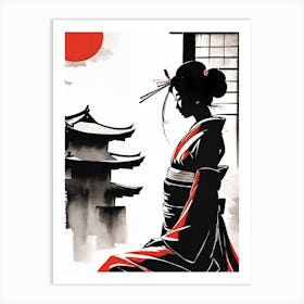 Geisha and Pagoda Art Print