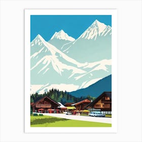 Gstaad, Switzerland Midcentury Vintage Skiing Poster Art Print